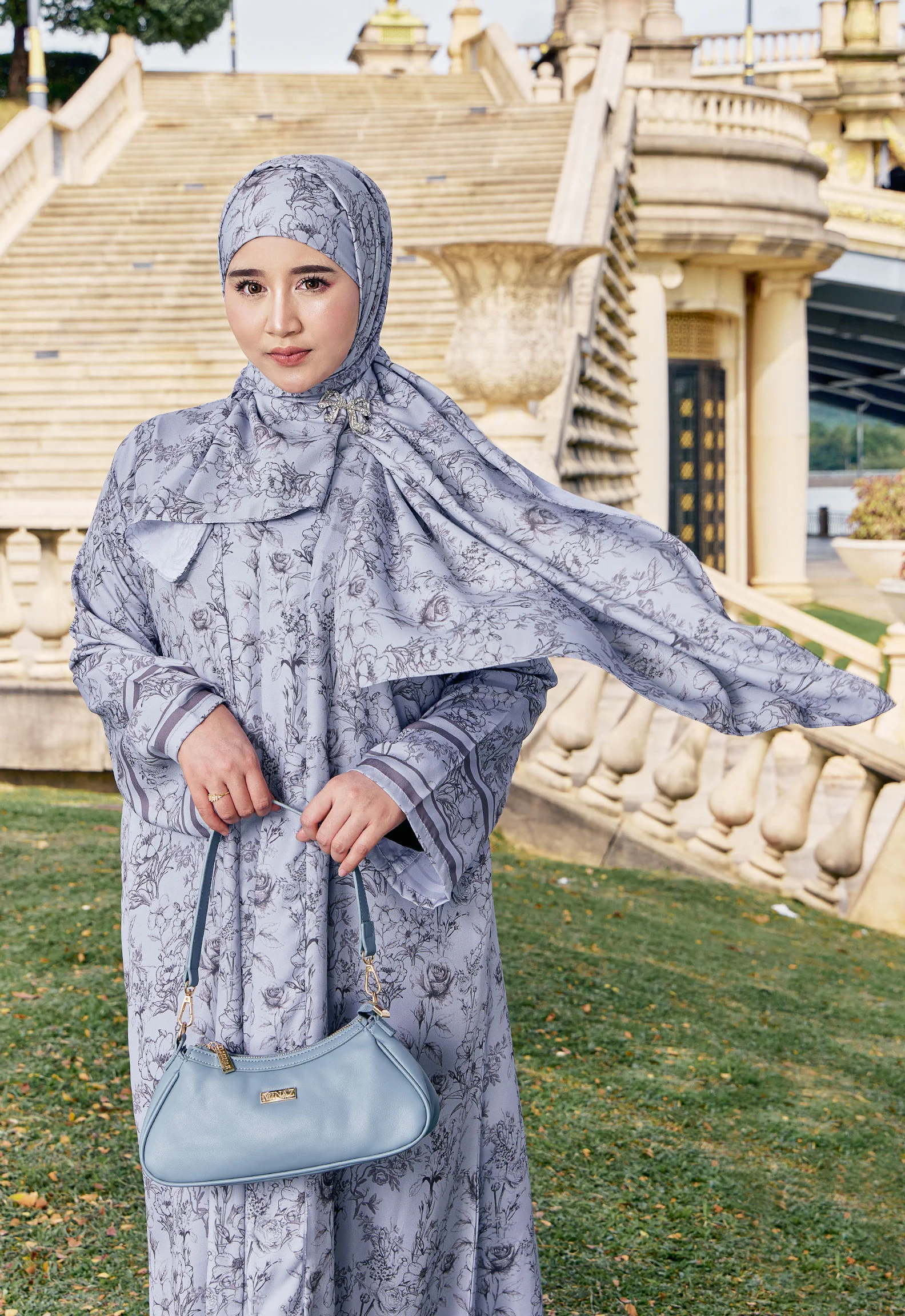 DANA PRINTED ABAYA - STEEL GRAY - Image 3